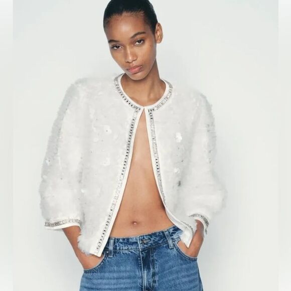 ZARA STRUCTURED BEADS JEWEL JACKET‎ - Picture 1 of 14